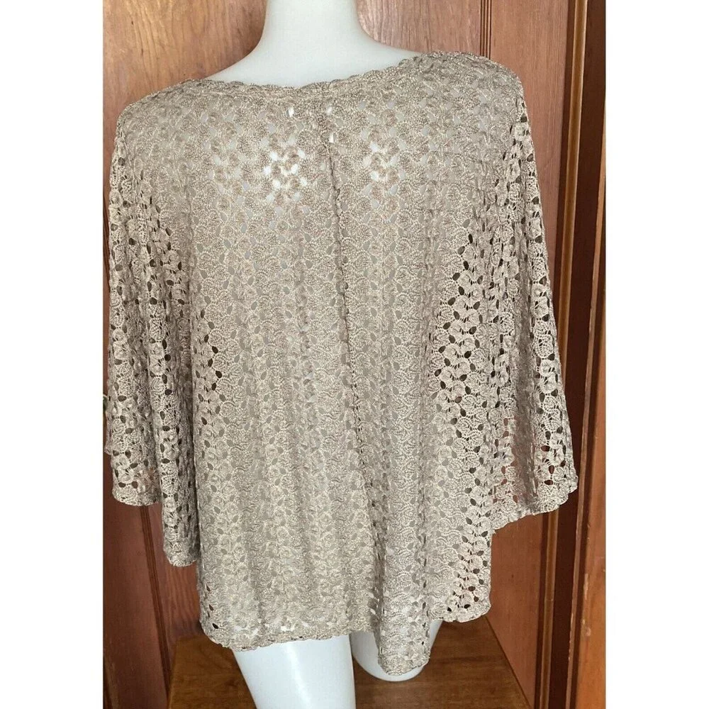 Dressbarn Gold Brown Scoop Neck Open Knit Top Large - Picture 7 of 9